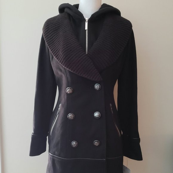 KENSIE Double Breasted Hoodie Peacoat Black Size XS - Picture 2 of 14